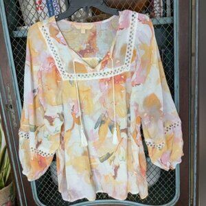 Hope & Harlow Baydoll Flowy Print Blouse - XL